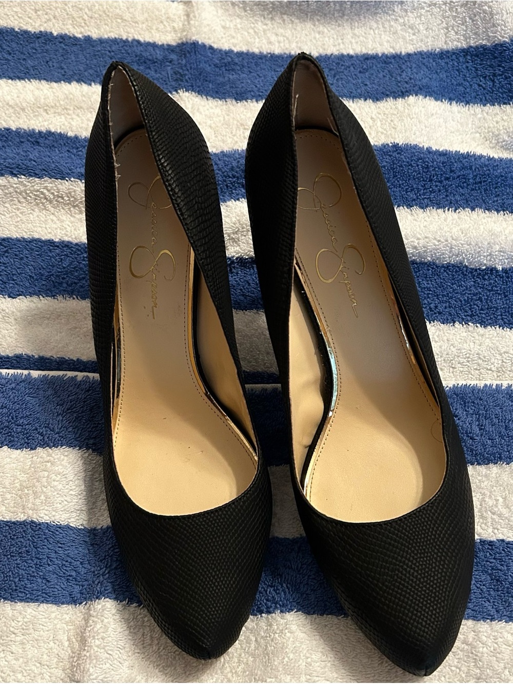 Jessica Simpson Black Textured Stiletto Pumps - Picture 2 of 8
